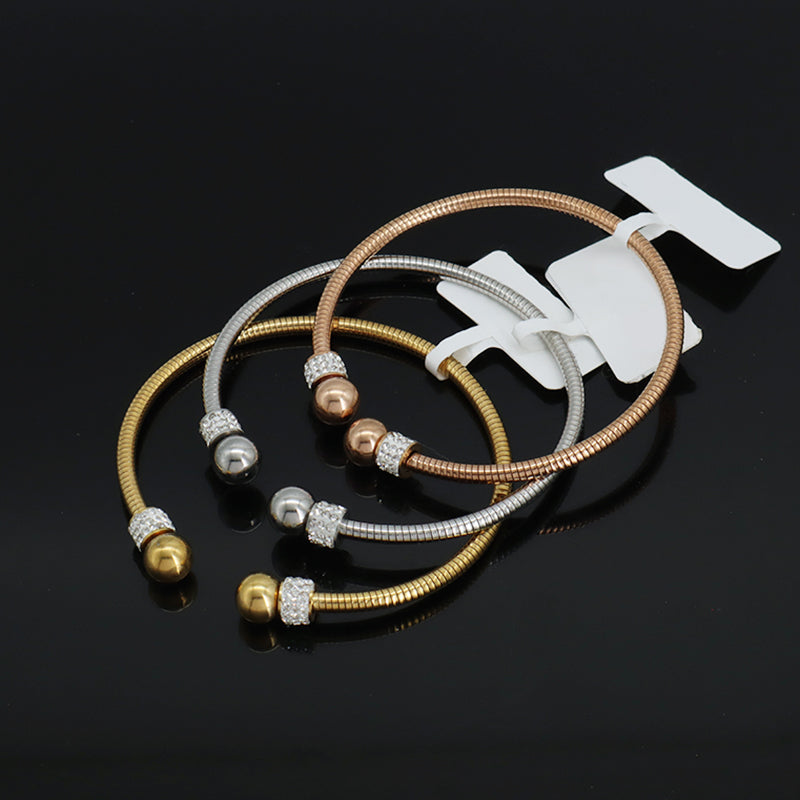 Hot Selling Women Wholesale Customized Jewelry Open Rose Gold CZ Charm Stainless Steel Expandable Bangle Bracelet