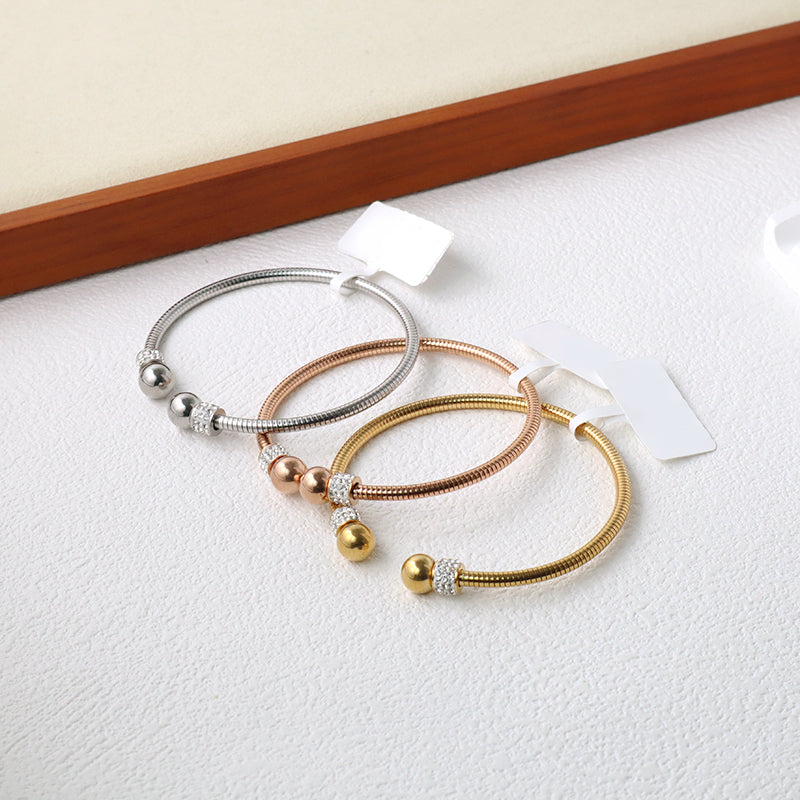 Hot Selling Women Wholesale Customized Jewelry Open Rose Gold CZ Charm Stainless Steel Expandable Bangle Bracelet