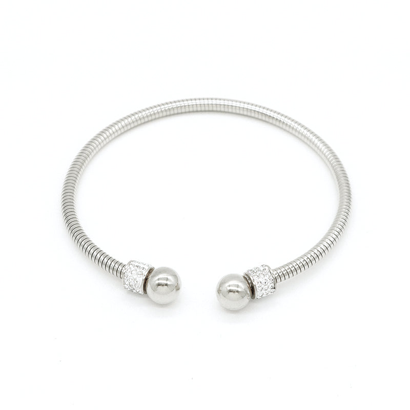 Hot Selling Women Wholesale Customized Jewelry Open Rose Gold CZ Charm Stainless Steel Expandable Bangle Bracelet