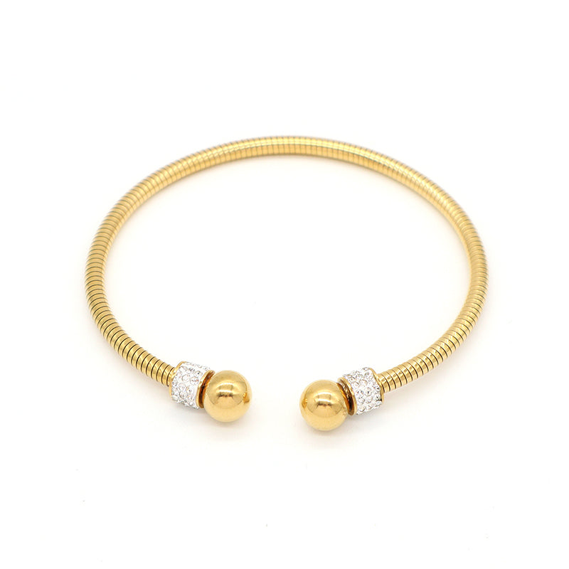 Hot Selling Women Wholesale Customized Jewelry Open Rose Gold CZ Charm Stainless Steel Expandable Bangle Bracelet