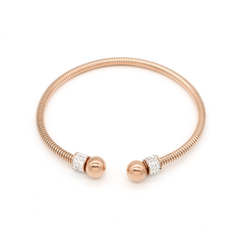 Hot Selling Women Wholesale Customized Jewelry Open Rose Gold CZ Charm Stainless Steel Expandable Bangle Bracelet