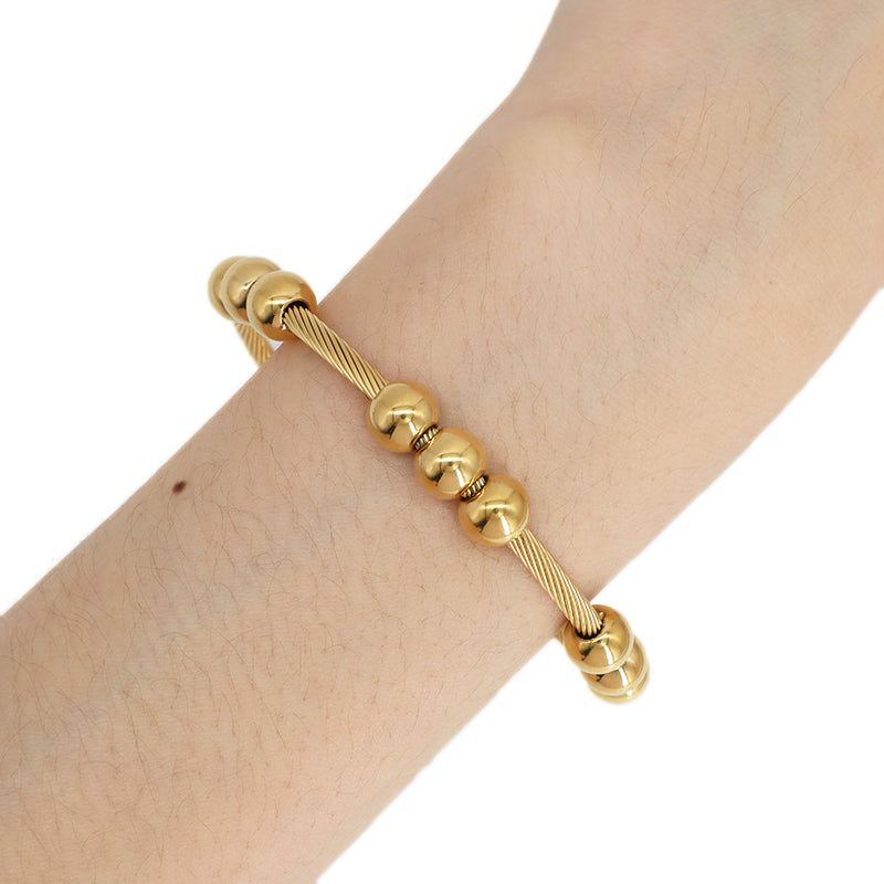 Wholesale Simple Design Custom Factory Jewelry Gold Plated Beads Charm Stainless Steel Bangle Bracelet For Women