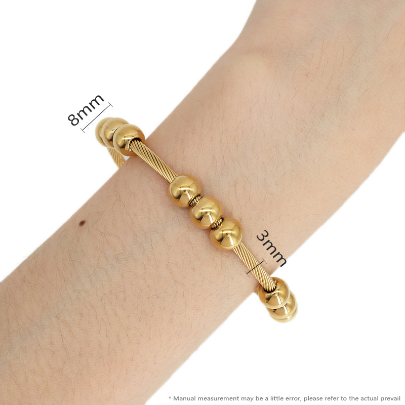 Wholesale Simple Design Custom Factory Jewelry Gold Plated Beads Charm Stainless Steel Bangle Bracelet For Women