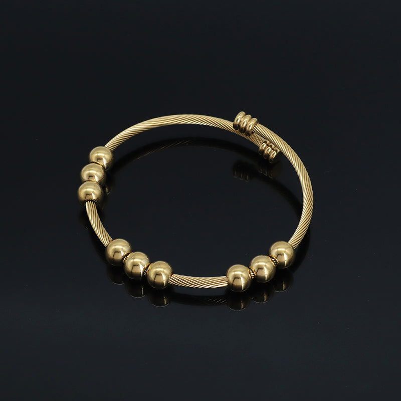 Wholesale Simple Design Custom Factory Jewelry Gold Plated Beads Charm Stainless Steel Bangle Bracelet For Women