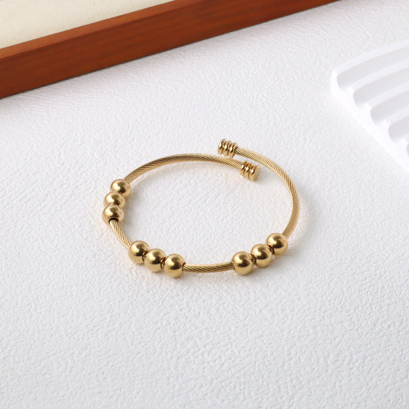 Wholesale Simple Design Custom Factory Jewelry Gold Plated Beads Charm Stainless Steel Bangle Bracelet For Women