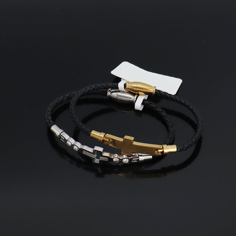 Fashion Design Wholesale Custom Factory Jewelry Black Gold Plated Stainless Steel Cross Cuff Bangle Bracelet For Women Men
