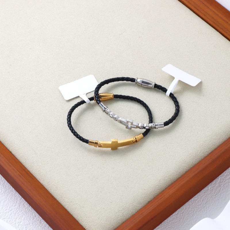 Fashion Design Wholesale Custom Factory Jewelry Black Gold Plated Stainless Steel Cross Cuff Bangle Bracelet For Women Men
