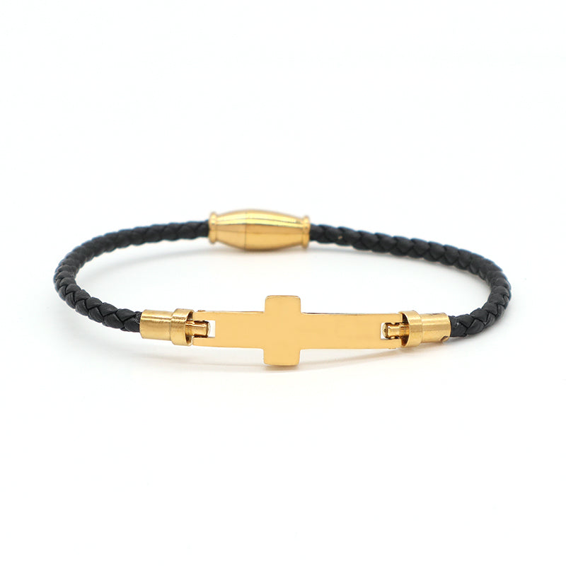 Fashion Design Wholesale Custom Factory Jewelry Black Gold Plated Stainless Steel Cross Cuff Bangle Bracelet For Women Men
