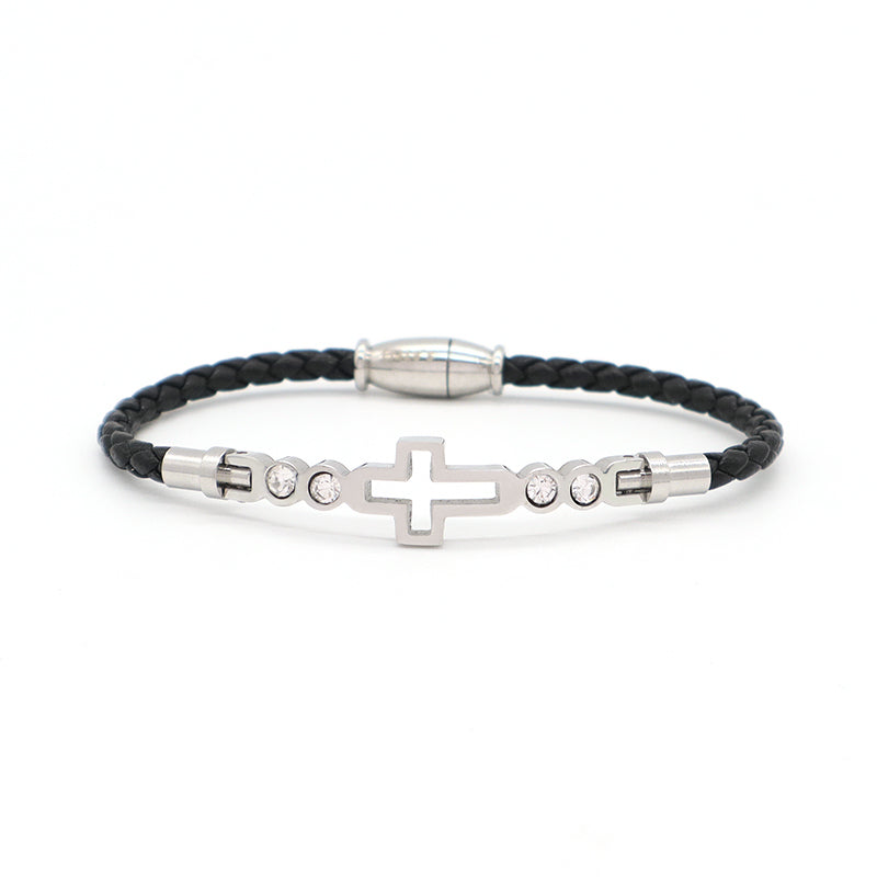 Fashion Design Wholesale Custom Factory Jewelry Black Gold Plated Stainless Steel Cross Cuff Bangle Bracelet For Women Men