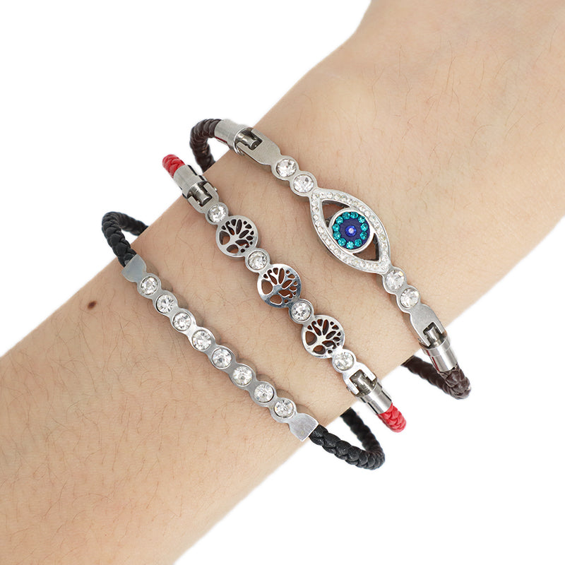 Various Wholesale Custom Factory Jewelry Black Red No Tarnish Evil Eyes Tree Stainless Steel Cuff Bangle Bracelet For Women Men