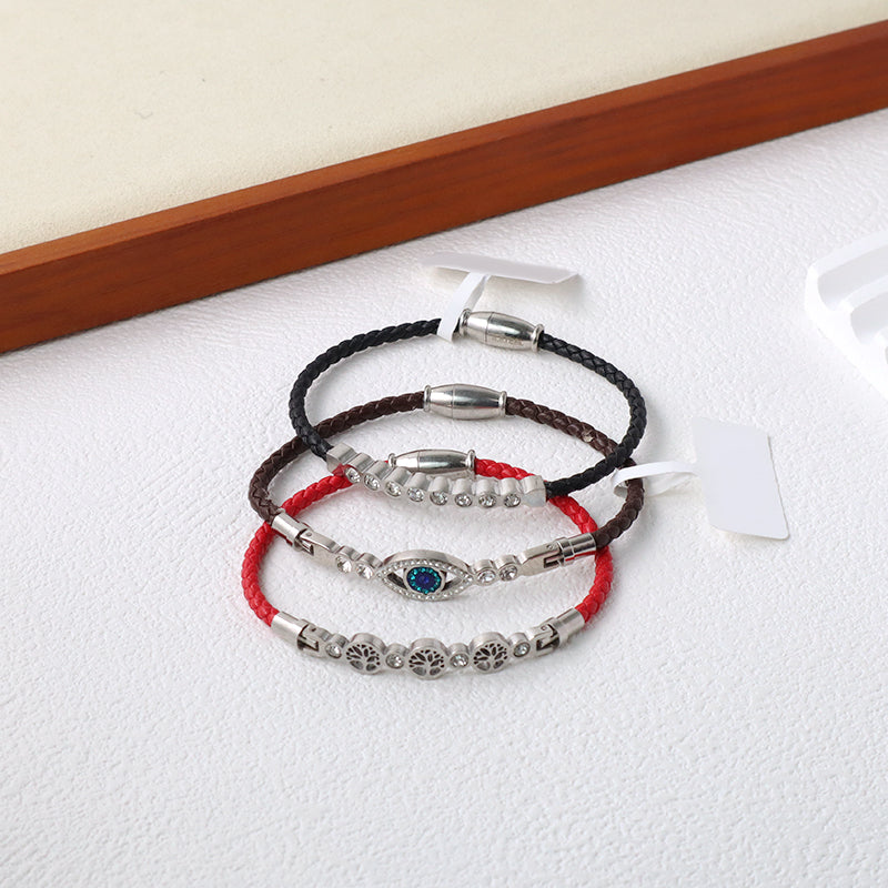 Various Wholesale Custom Factory Jewelry Black Red No Tarnish Evil Eyes Tree Stainless Steel Cuff Bangle Bracelet For Women Men