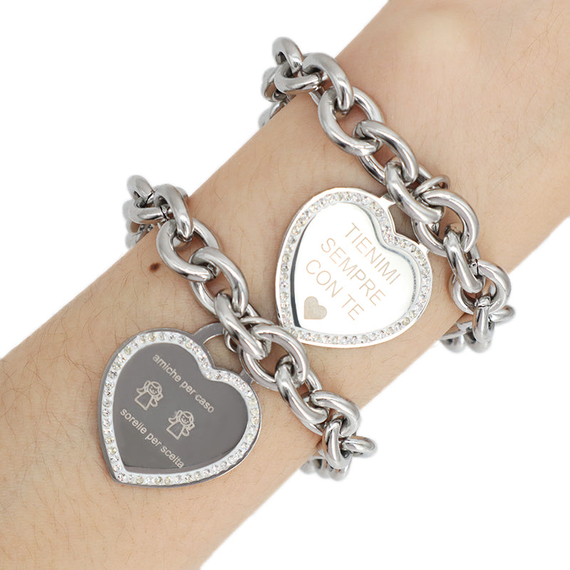 Newest Fashion China Factory Custom Jewelry Manufacture Wholesale Gift Stainless Steel No Tarnish CZ Love Heart Charm Ajustable Bracelet Bangle For Women