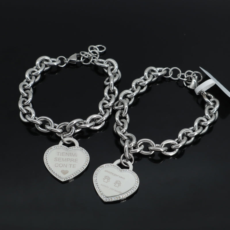 Newest Fashion China Factory Custom Jewelry Manufacture Wholesale Gift Stainless Steel No Tarnish CZ Love Heart Charm Ajustable Bracelet Bangle For Women