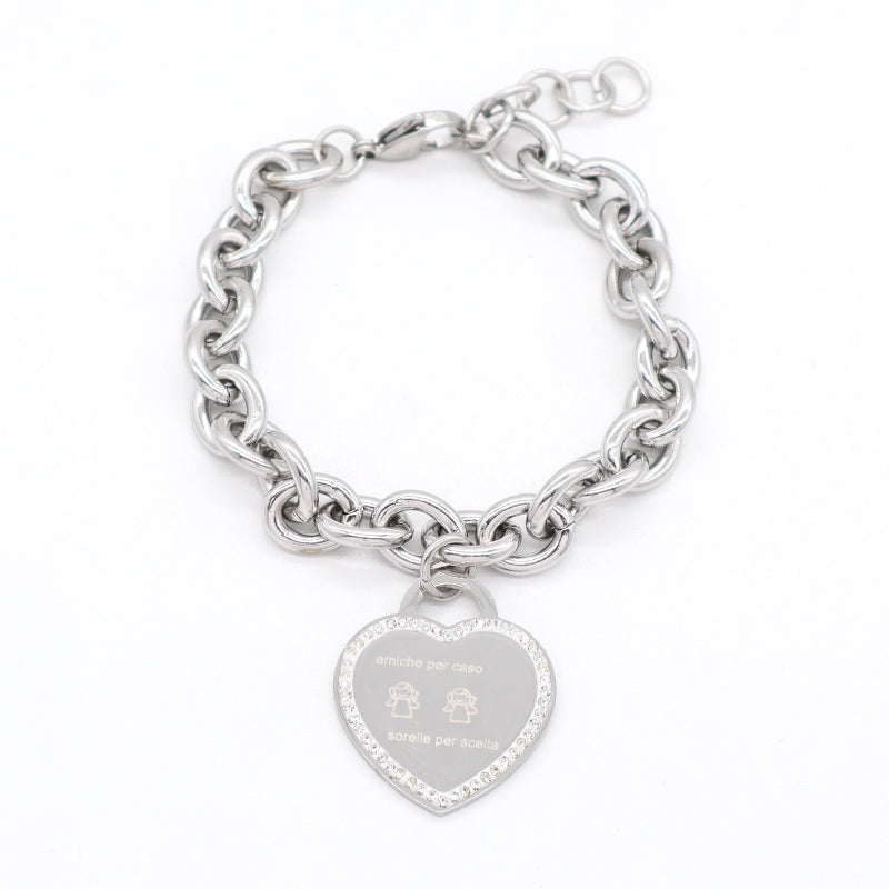 Newest Fashion China Factory Custom Jewelry Manufacture Wholesale Gift Stainless Steel No Tarnish CZ Love Heart Charm Ajustable Bracelet Bangle For Women