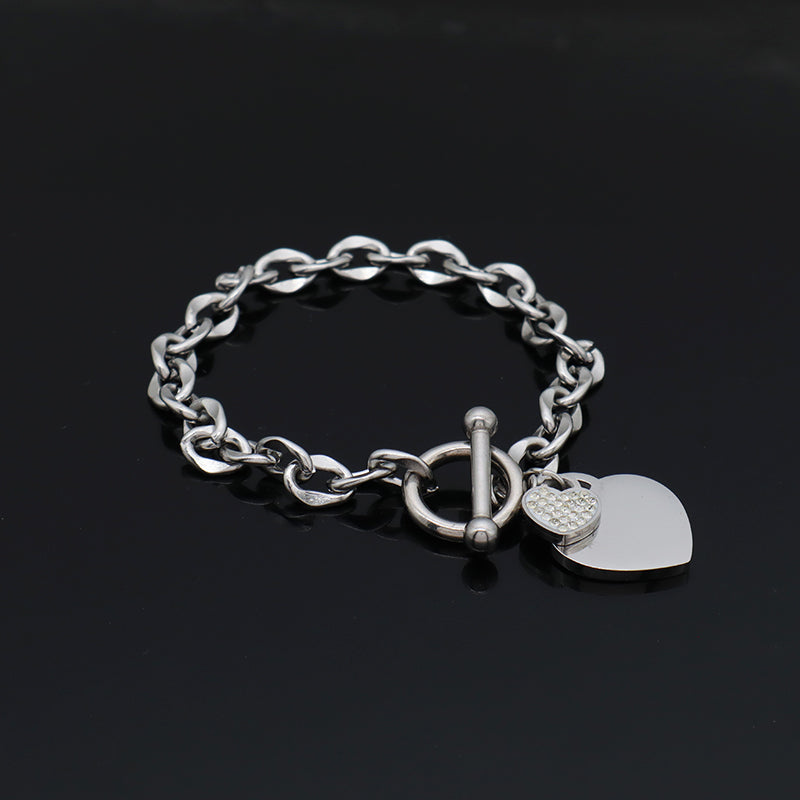 Wholesale Manufacture Custom New Fashion China Factory Love Charm Jewelry Gift Ajustable Stainless Steel No Tarnish CZ Love Heart Charm Bracelet Bangle For Women