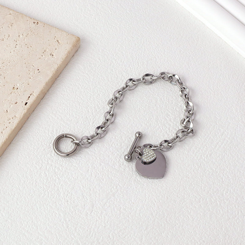 Wholesale Manufacture Custom New Fashion China Factory Love Charm Jewelry Gift Ajustable Stainless Steel No Tarnish CZ Love Heart Charm Bracelet Bangle For Women