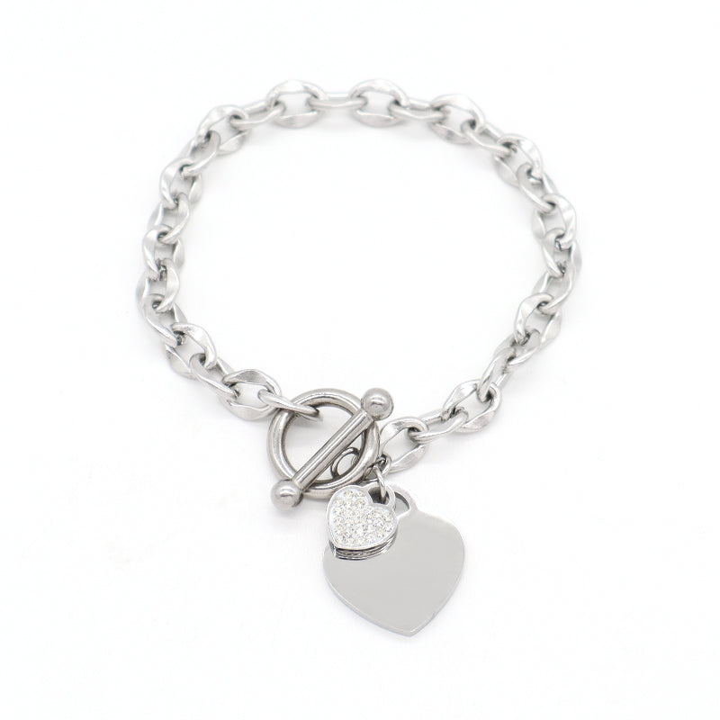Wholesale Manufacture Custom New Fashion China Factory Love Charm Jewelry Gift Ajustable Stainless Steel No Tarnish CZ Love Heart Charm Bracelet Bangle For Women
