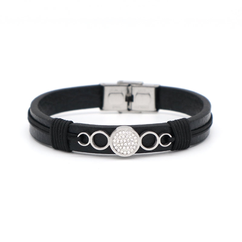 Manufacture New Fashion Wholesale Factory Jewelry CZ No Tarnish Stainless Steel Heart Elephant Buckle Charm Leather Rope Men Bangle Bracelet