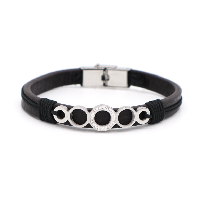 Manufacture New Fashion Wholesale Factory Jewelry CZ No Tarnish Stainless Steel Heart Elephant Buckle Charm Leather Rope Men Bangle Bracelet