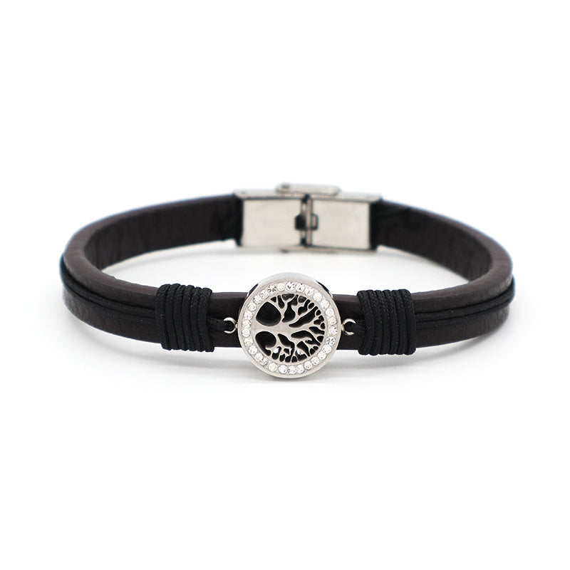 Wholesale Factory Manufacture New Fashion Jewelry CZ No Tarnish Stainless Steel Tree Cross Buckle Charm Leather Rope Men Bangle Bracelet