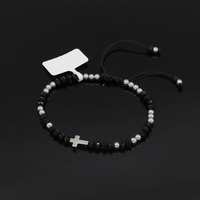 Wholesale Custom New Fashion China Factory Jewelry Manufacture Gift Ajustable Glass Crystal Beads Stainless Steel No Tarnish Cross Charm Bracelet Bangle For Women