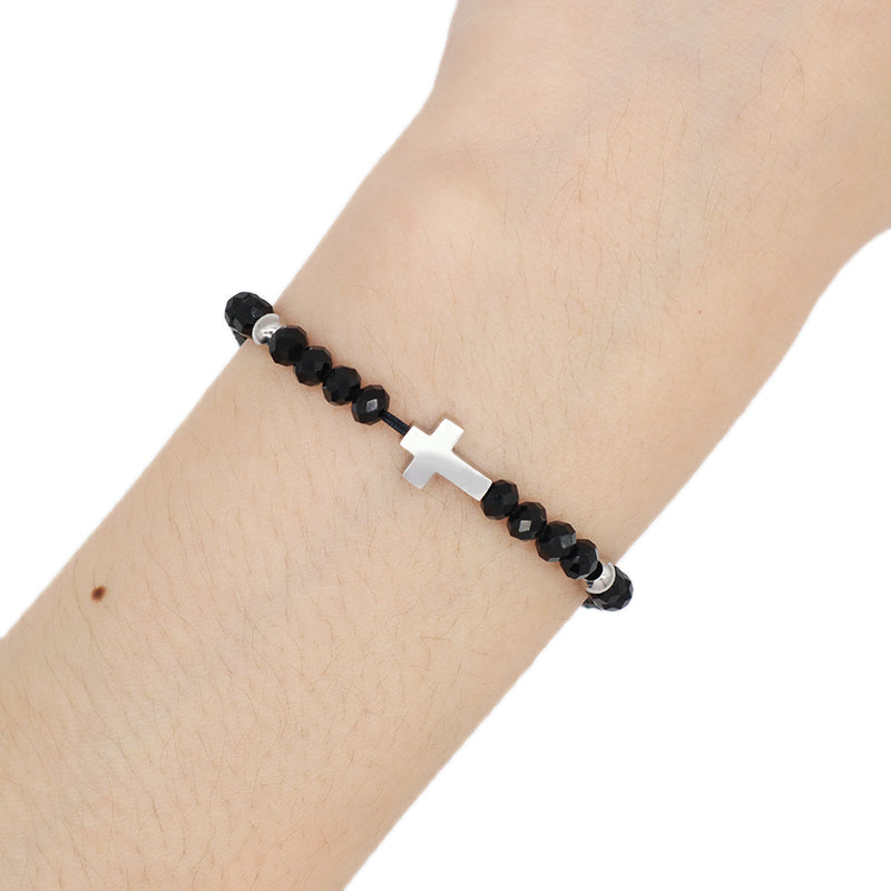 Wholesale Custom New Fashion China Factory Jewelry Manufacture Gift Ajustable Glass Crystal Beads Stainless Steel No Tarnish Cross Charm Bracelet Bangle For Women