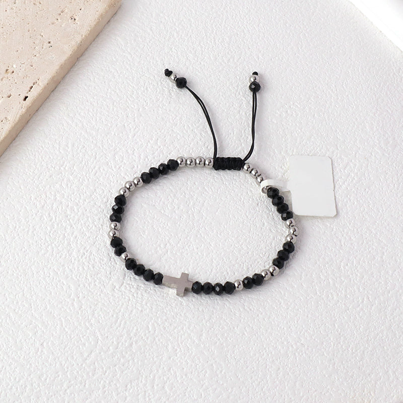 Wholesale Custom New Fashion China Factory Jewelry Manufacture Gift Ajustable Glass Crystal Beads Stainless Steel No Tarnish Cross Charm Bracelet Bangle For Women