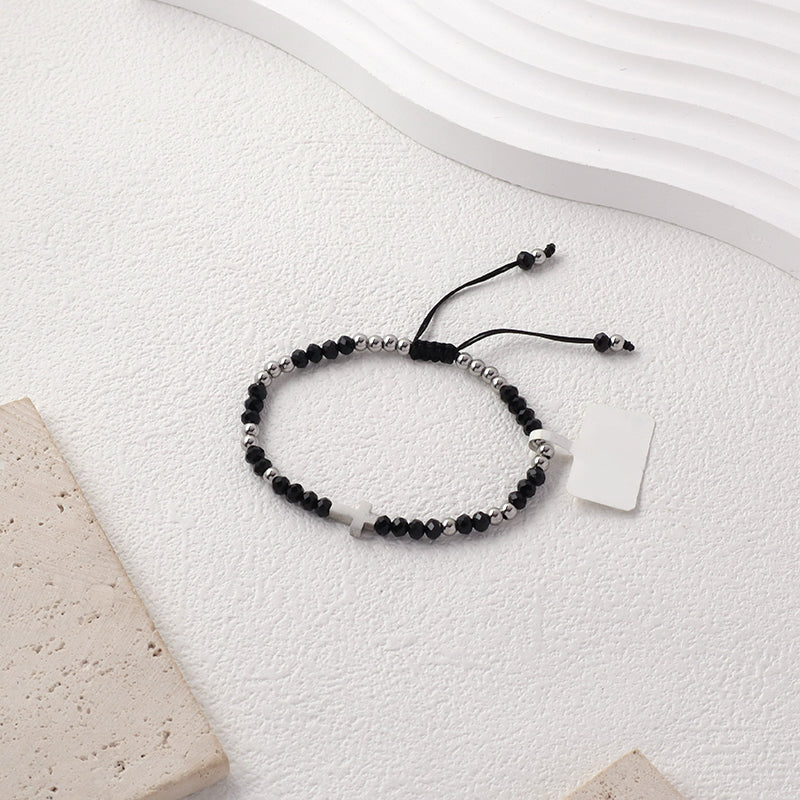 Wholesale Custom New Fashion China Factory Jewelry Manufacture Gift Ajustable Glass Crystal Beads Stainless Steel No Tarnish Cross Charm Bracelet Bangle For Women
