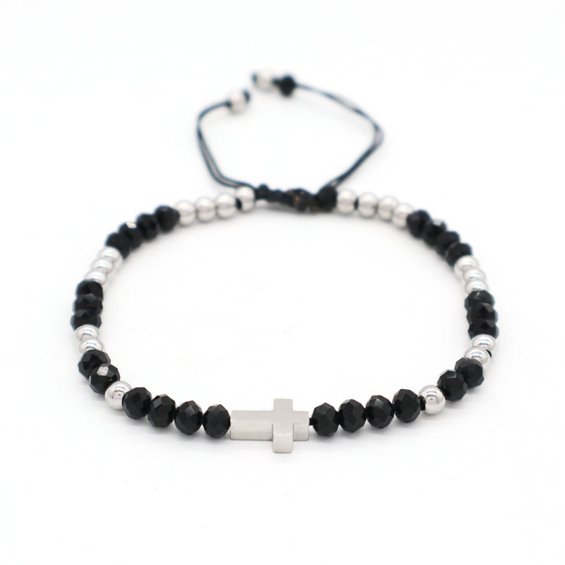 Wholesale Custom New Fashion China Factory Jewelry Manufacture Gift Ajustable Glass Crystal Beads Stainless Steel No Tarnish Cross Charm Bracelet Bangle For Women