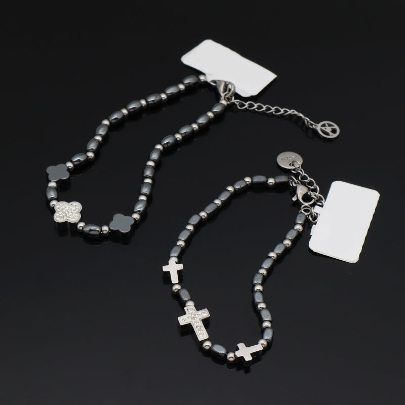Manufacture Wholesale Newest Fashion China Factory Custom Jewelry Gift Ajustable Stainless Steel No Tarnish CZ Flower Cross Charm Bracelet Bangle For Women