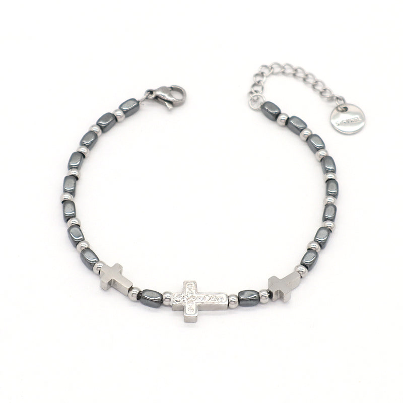 Manufacture Wholesale Newest Fashion China Factory Custom Jewelry Gift Ajustable Stainless Steel No Tarnish CZ Flower Cross Charm Bracelet Bangle For Women