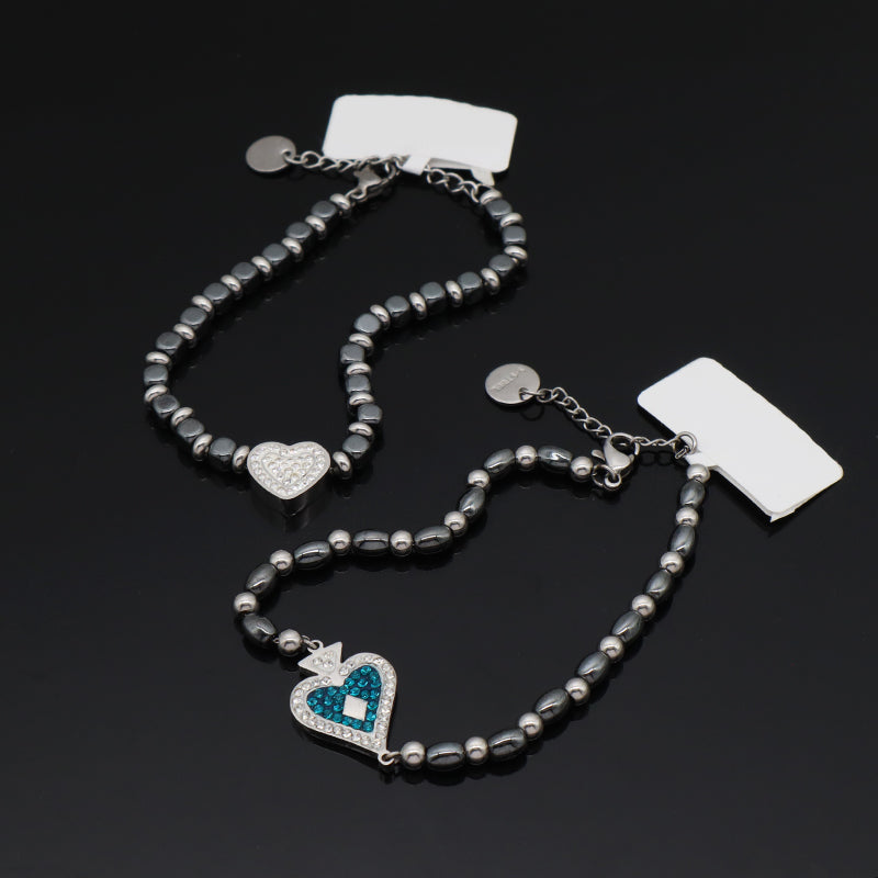 Newest Fashion Wholesale China Factory Custom Jewelry Manufacture Gift Ajustable Stainless Steel No Tarnish CZ Blue Love Heart Charm Bracelet Bangle For Women