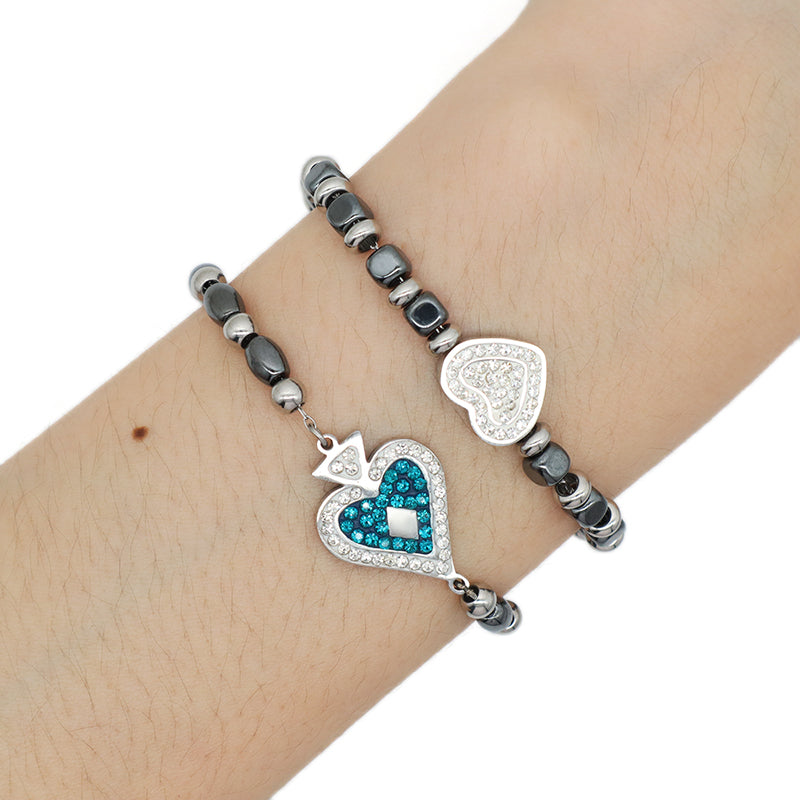 Newest Fashion Wholesale China Factory Custom Jewelry Manufacture Gift Ajustable Stainless Steel No Tarnish CZ Blue Love Heart Charm Bracelet Bangle For Women