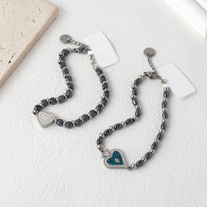 Newest Fashion Wholesale China Factory Custom Jewelry Manufacture Gift Ajustable Stainless Steel No Tarnish CZ Blue Love Heart Charm Bracelet Bangle For Women
