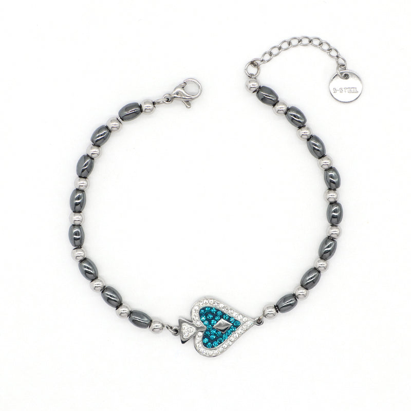 Newest Fashion Wholesale China Factory Custom Jewelry Manufacture Gift Ajustable Stainless Steel No Tarnish CZ Blue Love Heart Charm Bracelet Bangle For Women