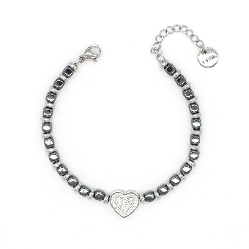 Newest Fashion Wholesale China Factory Custom Jewelry Manufacture Gift Ajustable Stainless Steel No Tarnish CZ Blue Love Heart Charm Bracelet Bangle For Women