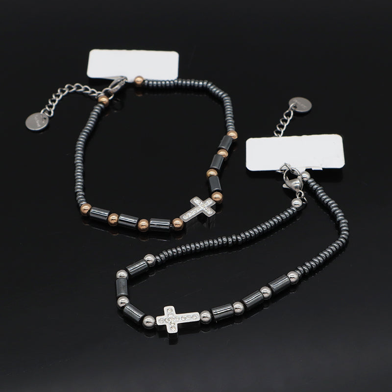 Wholesale Customized China Factory Manufacture Fashionable Women Cross Charm Jewelry Gift Ajustable Gold Plated Stainless Steel CZ Cross Bracelet Bangle