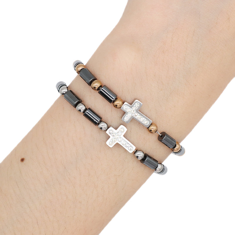 Wholesale Customized China Factory Manufacture Fashionable Women Cross Charm Jewelry Gift Ajustable Gold Plated Stainless Steel CZ Cross Bracelet Bangle