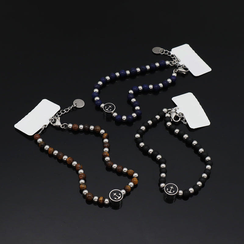 Wholesale Newest Fashion China Factory Custom Jewelry Manufacture Gift Black Blue Brown Ajustable Stainless Steel No Tarnish Anchor Charm Bracelet Bangle For Women