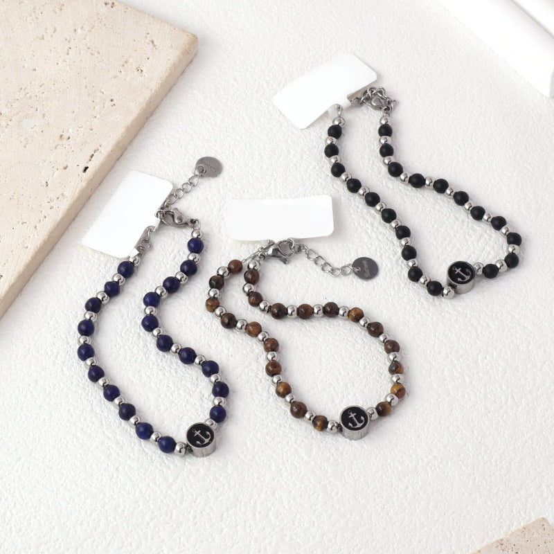 Wholesale Newest Fashion China Factory Custom Jewelry Manufacture Gift Black Blue Brown Ajustable Stainless Steel No Tarnish Anchor Charm Bracelet Bangle For Women
