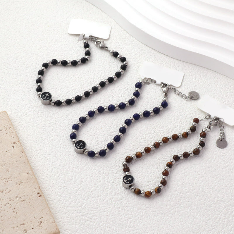 Wholesale Newest Fashion China Factory Custom Jewelry Manufacture Gift Black Blue Brown Ajustable Stainless Steel No Tarnish Anchor Charm Bracelet Bangle For Women