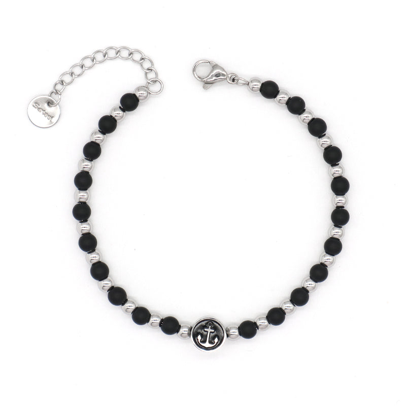 Wholesale Newest Fashion China Factory Custom Jewelry Manufacture Gift Black Blue Brown Ajustable Stainless Steel No Tarnish Anchor Charm Bracelet Bangle For Women