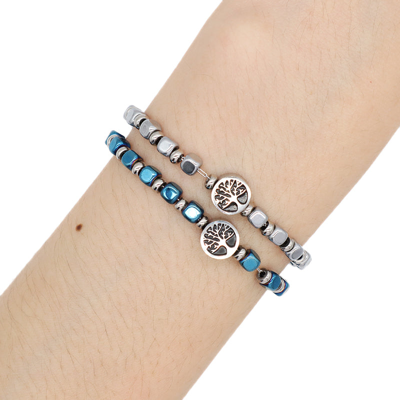 China Factory Manufacture Wholesale Customized Fashionable Women Blue Tree Charm Jewelry Gift Bangle Ajustable Gold Plated Stainless Steel Life Tree Bracelet