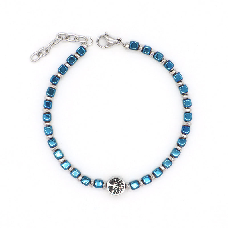 China Factory Manufacture Wholesale Customized Fashionable Women Blue Tree Charm Jewelry Gift Bangle Ajustable Gold Plated Stainless Steel Life Tree Bracelet