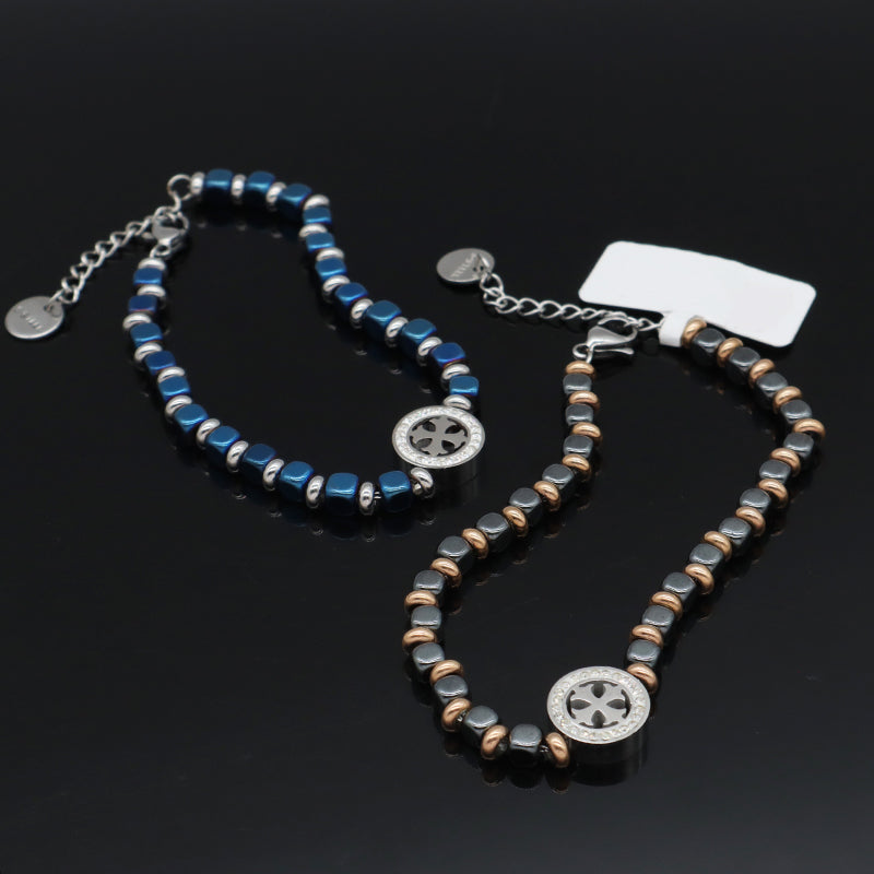 Manufacture Wholesale Customized China Factory Fashionable Women Round Cross Charm Jewelry Gift Ajustable Stainless Steel CZ Cross Bracelet Bangle
