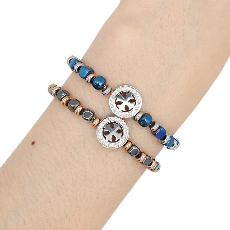 Manufacture Wholesale Customized China Factory Fashionable Women Round Cross Charm Jewelry Gift Ajustable Stainless Steel CZ Cross Bracelet Bangle