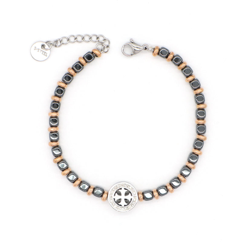 Manufacture Wholesale Customized China Factory Fashionable Women Round Cross Charm Jewelry Gift Ajustable Stainless Steel CZ Cross Bracelet Bangle