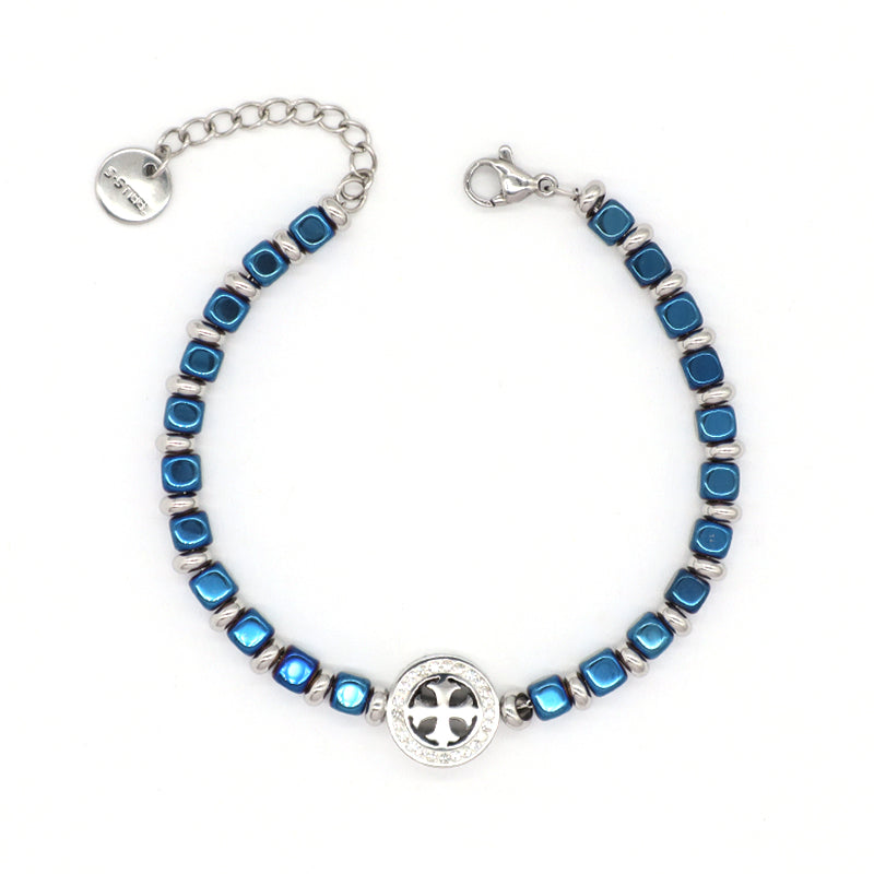 Manufacture Wholesale Customized China Factory Fashionable Women Round Cross Charm Jewelry Gift Ajustable Stainless Steel CZ Cross Bracelet Bangle
