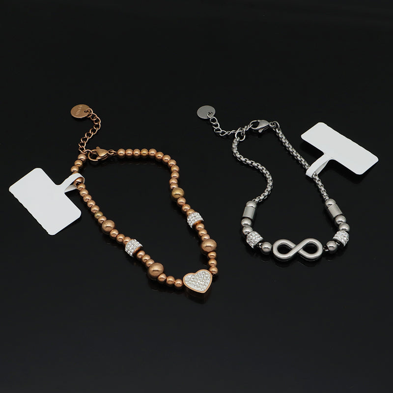Manufacture Wholesale Fashionable Custom China Factory Infinite Charm Cuff Bangle Jewelry Ajustable CZ Women Rose Gold Love Heart Stainless Steel Bracelet For Gift