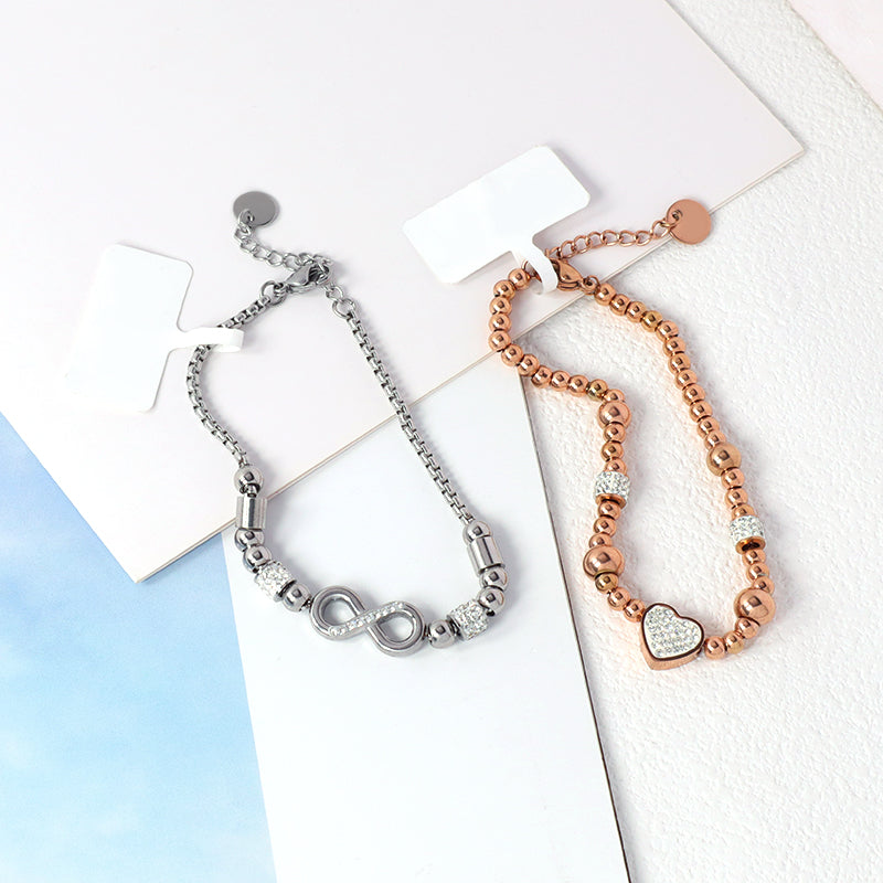 Manufacture Wholesale Fashionable Custom China Factory Infinite Charm Cuff Bangle Jewelry Ajustable CZ Women Rose Gold Love Heart Stainless Steel Bracelet For Gift